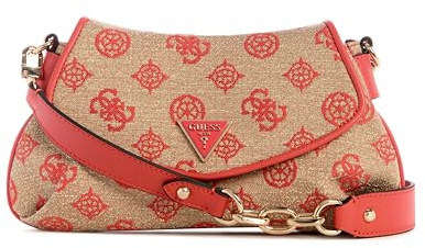 GUESS Damen Beyza Flap Umhängetasche, Korallenrotes Logo
