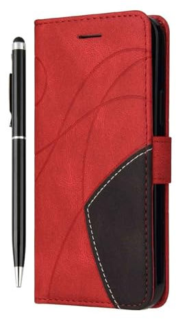 Reevermap for Motorola E15 Case MOTO G05 Case Flip Wallet Phone Case Shockproof PU Leather Line Magnet Cover for Motorola MOTO E15/ G05 with Kickstand Card Holder & 1 Touch Pen, Red