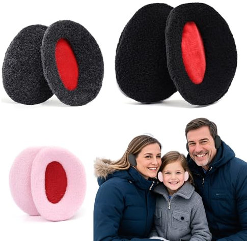 FFWTPY 3 Paar Ohrenwärmer Damen Herren Winter Ohrenwärmer Flaumig Ohrwärmer Gefüttert Warme Ohrenschützer Schutz vor Wind Kälte Umschließen Ohr völlig (Schwarz L+Hanf Grau M+Pink S)
