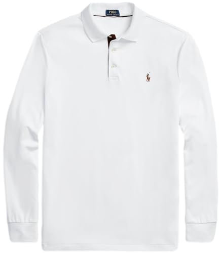 POLO RALPH LAUREN Men's Long Sleeve Classic-Fit Iconic Soft-Cotton Polo Shirt (XL, White), White, XL