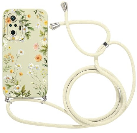 Phoona Handykette Handyhülle für Xiaomi Redmi Note 10 Pro 4G 6,67 Hülle mit Band, Aesthetic Blumen Muster Schutzhülle mit Kordel, Silikon Stoßfest Case Mädchen Frauen Cover für nan, Chrysantheme