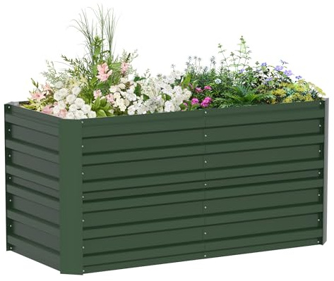 FIVMEN Hochbeet 300x120x60cm Blumenkasten Verzinkter Stahl Pflanzkübel Groß Außen Pflanzkasten Frühbeet Pflanzbeet Gartenbeet Rechteck für Garten Balkon, Grün