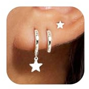 KINHOPI 3 Paar Ohrringe Set Damen, Silber/14K Vergoldet Creolen mit Hängend | Kleeblatt, Stern, Herz, Marquise Zirkonia Kleine Ohrstecker, Wasserfest Creolen, Mehrere Piercings, Schmuck Geschenke