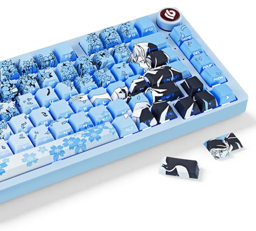JOLINTAL Bule Anime Lot de touches imprimées latérales, touches japonaises PBT rétroéclairées, 131 touches colorées pour clavier mécanique Cherry MX