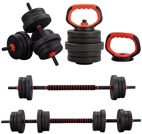 GYM MASTER 6 in 1 Adjustable Dumbbell Barbell Weight Lifting Bar and Kettlebell Four Training Modes Set - 20kg / 25kg / 30kg
