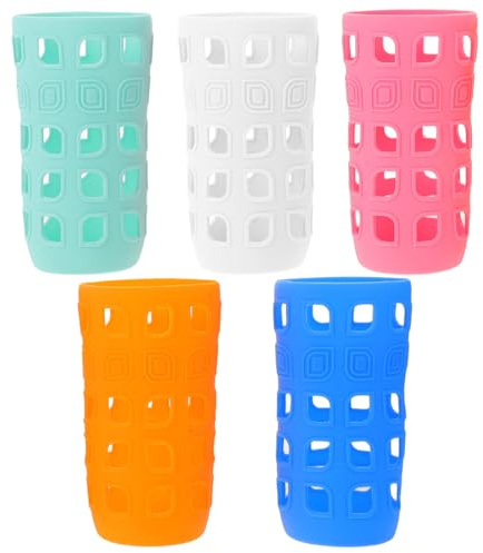 JUMPLAWN Silikon Flaschenhülle 5 Stück für Trinkflaschen und Glasbecher | Silikon Flaschenhülle, Wärmeschutz gegen Hitze und Kratzer, Minimalistisches Design, für Zuhause und Reise