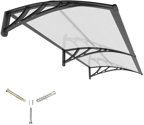 DAWNINGHOMM Auvent de Porte d'entrée 80 x 150 cm, Marquise extérieure en Polycarbonate Transparent, Protection UV, Pluie et Neige, Idéale pour entrée, fenêtre ou terrasse