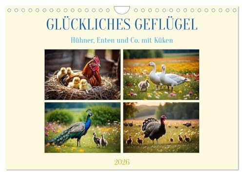 Glückliches Geflügel (Wandkalender 2026 DIN A4 quer), CALVENDO Monatskalender: Hühner, Enten und Co. mit Küken (CALVENDO Tiere)