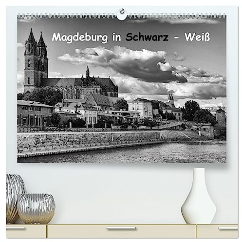 Magdeburg in Schwarz - Weiß (hochwertiger Premium Wandkalender 2026 DIN A2 quer), Kunstdruck in Hochglanz: Sehenswürdigkeiten der Landeshauptstadt von Sachsen-Anhalt (CALVENDO Orte)