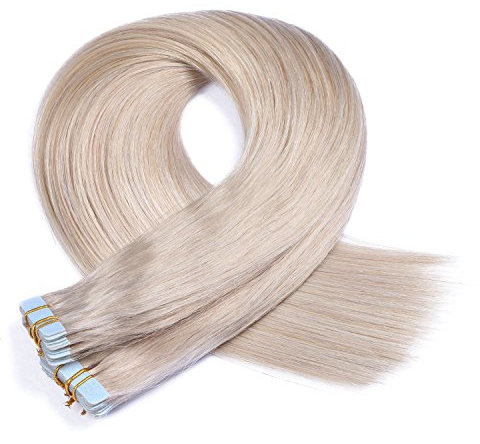 Tape In - On Hair Extensions - # GRAU/GREY - 40cm - 50 Tressen je 4cm Breit / 2,5g - 100% Remy Echthaar Haarverlängerung/Extention mit Klebeband Tressen by NOVON Hair Extentions