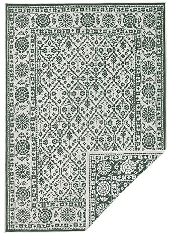 NORTHRUGS In- und Outdoor Teppich Curacao 200x290cm - Wendeteppich Wetterfest Modernes Grafisches Muster für Balkon Terrasse Garten Wintergarten Küche Wohnzimmerteppich Wasserfest in Grün Creme