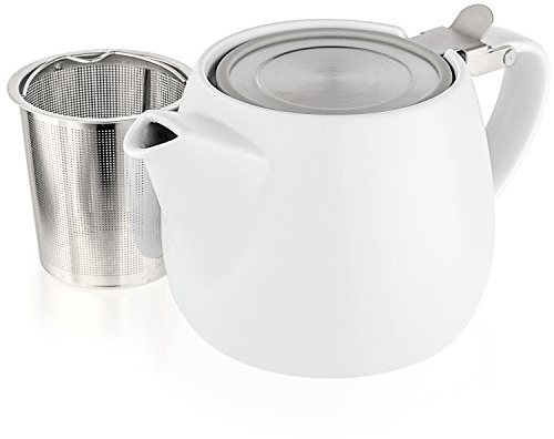 Tealyra - Pluto Porcelain Small Teapot White - 540ml (1-2 Cups) - Stainless Steel Lid and Extra-Fine Infuser to Brew Loose Leaf Tea