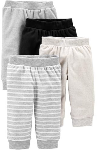Simple Joys by Carter's 4-Pack Fleece Pants Pantaloni, Avorio/Bianco Righe/Grigio Chiaro/Nero, 3-6 Mesi (Pacco da 4) Unisex-Bimbi