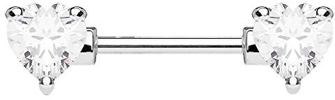 Piersando Brustpiercing Nippel Intim Barbell Stab mit Herz Kristallen