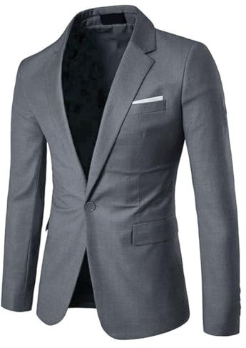 Allthemen Blazer da Uomo con Un Bottone Slim Fit Giacca da Abito Smoking Formale da Lavoro con Tasche Blazer a Collo V Grigio XXL