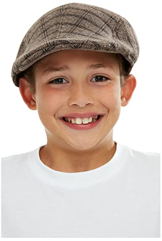 Smiffys Kids Flat Cap, Brown & Black, Boys Fancy Dress, Child Dress Up Hats