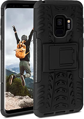 ONEFLOW Tank Case für Samsung Galaxy S9 Hülle Outdoor, stabile Panzerhülle mit Kamera und Display Schutz, sichere Handyhülle, TPU Handy Schutzhülle mit Ständer, Schwarz