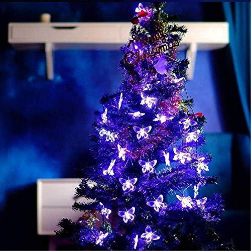SUAVER Solar Lichterkette Aussen, LED Solar Beleuchtung 16ft 20LED Schmetterling Lichterketten Außen 8 Modi Wasserdicht Gartenbeleuchtung Dekorative für Garten,Terrasse,Party,Hochzeiten (Lila)