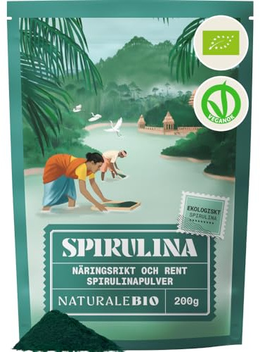 NaturaleBio Ekologiskt Spirulinapulver Ej Bestrålat | 200 g. Spirulina algpulver, rikt på protein och järn, för smoothies, juicer, shakes och gröna recept.