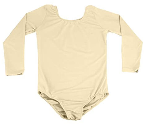 Furein Klassischer Tanzbody für Ballett / Turnen, für Mädchen, lange Ärmel, elastisch, Rundhalsausschnitt 8 años Hautfarben