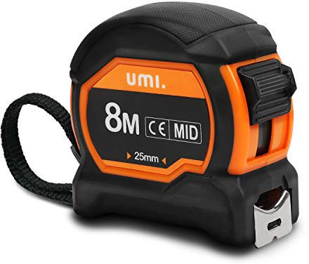 Umi - Metro a nastro retrattile professionale, 8 m, con clip da cintura in metallo