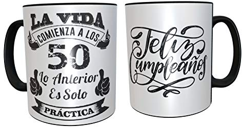Taza de Desayuno Regalo Original para 50 cumpleaños - Regalos para Hombres 50 años - Regalos 50 cumpleaños Mujer (Español)