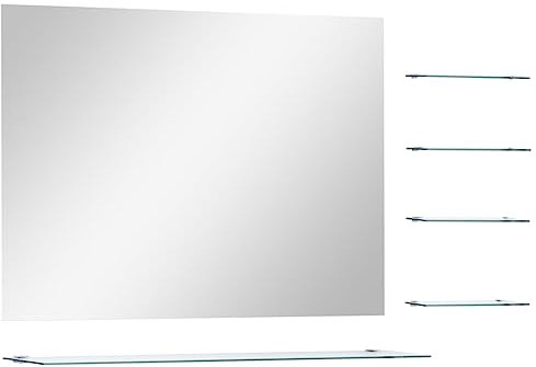 vidaXL Espejo de Pared con 5 Estantes Mueble de Cuarto Baño para Maquillaje Aumento Armario Adhesivos de Mural Decoración Hogar Plateado 80x60cm