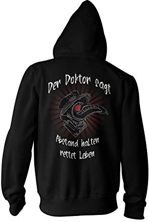 Monkey Print Herren Kapuzenpullover Hoodie Sweater Pest Doktor Abstand halten Covid Pandemie Corona, Farbe:Schwarz, Größe:XL