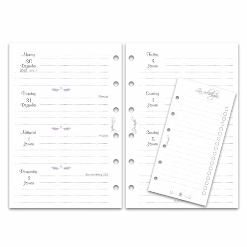 SinnWunder® Premium Kalendereinlagen 2025 - Wochen-Kalender mit 1 Woche auf 2 Seiten – Größe Pocket – mit gratis ToDo-Listen – VintageSinn