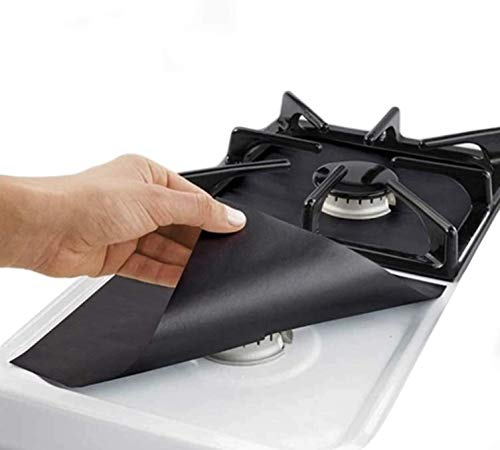 FireMat 4 x Gasherd Abdeckung Gas Brenner (27x27cm, Schwarz) Der Perfekte Schutz beim Kochen. Nie Wieder Putzen, Kratzen oder Scheuern. Bis zu 500 °C.