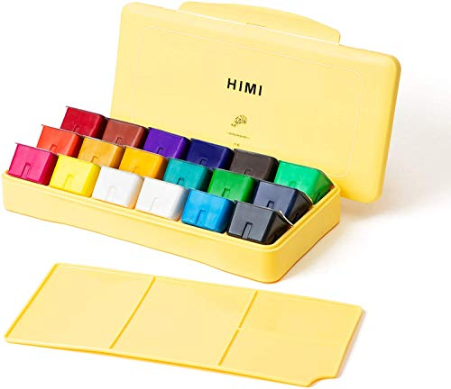 Himi Gouache-Farbset, Kunststoffbehälter, 18 kräftige Farben, ungiftige Farben mit tragbarer Palette für Künstler, Leinwandmalerei, Aquarellpapier, reichhaltige Pigmente, 30 ml/Behälter