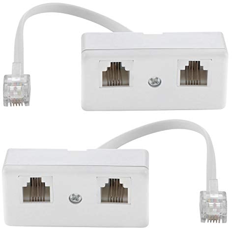 Zwei-Wege-Telefonsteckdosen-Adapter Splitter Kabel RJ11 6P4C Telefonwandadapter und Trenner Stecker auf 2 Buchsen Konverter für Festnetz (weiß, 2 Stück)