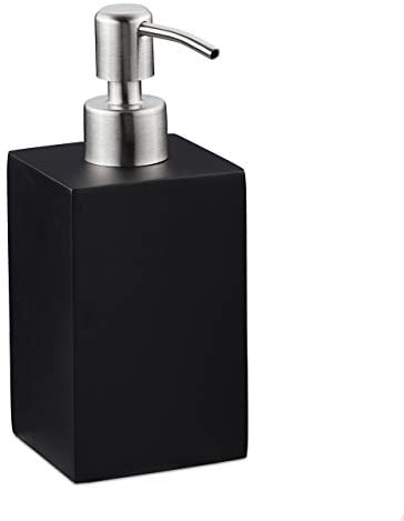 Relaxdays Seifenspender 300 ml, nachfüllbar, Bad, Küche, Flüssigseifenspender eckig, Polyresin, Edelstahlpumpe, schwarz