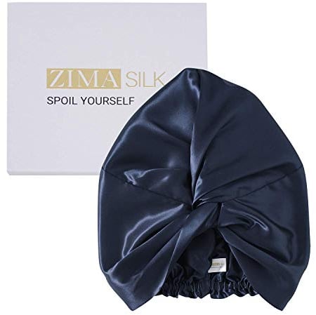 ZIMASILK 22 Momme Seidenhaube zum Schlafen aus Echte 100% Maulbeerseide für Frauen, Schlafhaube Seide für Haare, Seide auf beiden Seiten, Seidenhaube mit Elastikband Bleiben am Kopf (1 Stück,Navy)