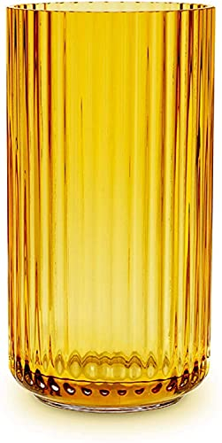 Lyngbyvase aus Porzellan, hohe Vase mit Rillen, Zylinder Blumentopf in Amber, 38cm