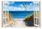 Leinwandbild mit Fensterblick – Strand mit Möwen 60 x 40 cm - Keilrahmen mit Druck