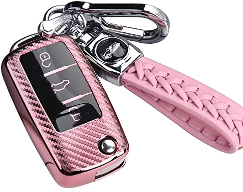 RXXR Autoschlüssel Hülle Kompatibel mit VW Polo, Skoda, Fabia, Golf 4/5/6, T5, Multivan 3 Tasten Autoschlüsselkasten Auto Schlüsselgehäuse Schlüsselhülle Cover mit Schlüsselanhänger