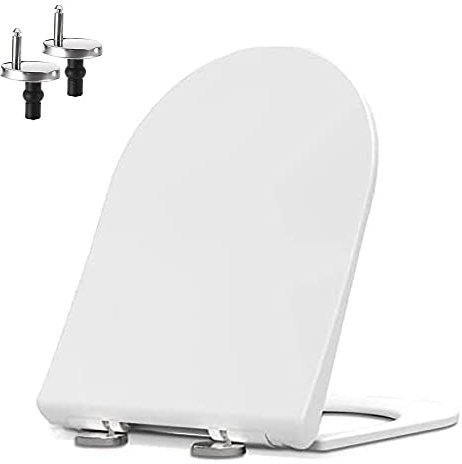 Soft Close Toilet Seat with Quick Release, Simple Top Fixing, Anti-Bacterial Toilet Seats White with Adjustable Stainless Hinges, D-Shape Toilet Lid Loo Seat
