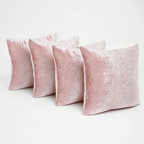 Sienna Crushed Velvet Pack of 4 Cushion Covers 18 x 18 for Living Room Bedroom Plain Decorative Luxury Home Bed Sofa - 45 x 45cm, Blush Pink