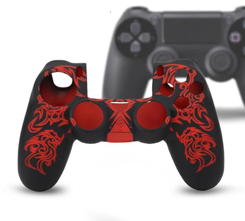 Hülle für PS4 Controller, Weiche Silikonhülle Skin Grip Shell Cover für Playstation 4 PS4 Controller(Schwarz Rot)