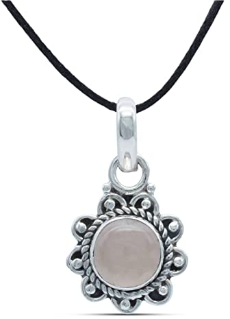mantraroma Kettenanhänger 925 Silber Rosenquarz rosa Stein Edelstein Kettenanhänger Damen Sterling Silber Halskette Anhänger Geschenk (MAH-160-07)