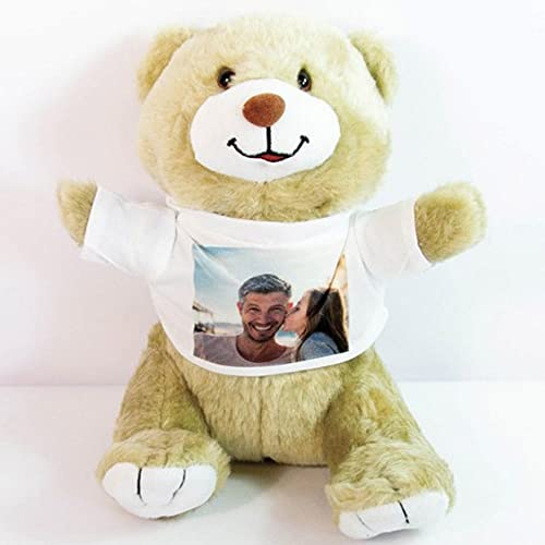 Ocadeau Teddybär mit Fotodruck - Teddybär zum Selbstgestalten - Weißes T-Shirt mit persönlichem Bild bedruckbar - Brauner Teddybär zum Selbstgestalten