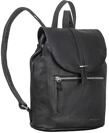 STILORD Zea Cityrucksack Damen Klein Echtleder Daypack Lederrucksack Frauen Rucksack Vintage Backpack Modern Ledertasche Elegant Tagesrucksack Farbe:schwarz