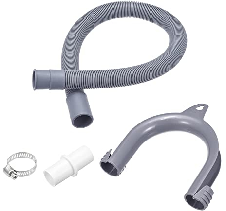 sourcing map Waschmaschinen Ablaufschlauch Verlängerung Satz 1.97ft Grau für Waschmaschine mit Verlängerung Adapter U Bogen Schlauchhalter, 2 Klemmen