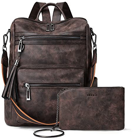 Shrrie Rucksack Damen,Cityrucksack Reiserucksack,PU Lederrucksack Handtasche Rucksack Damen Wasserdicht mit Geldbörse für Freizeit,Büro,Pendeln,Arbeit,Daypack-Nubukkaffee