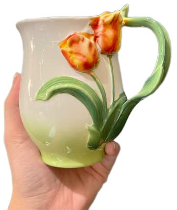 Tasses à café de 414 ml faites à la main en forme de fleur stéréo, parfaites pour les cadeaux pour femme (tulipes)