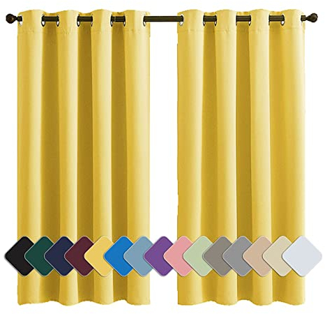 MENGH Gardinen Blickdicht Vorhang Schlafzimmer Ösen Thermo Vorhänge Kälteschutz, (24 Farben, 82 Größen) gelb 1 Stück 90x100cm(HxB)