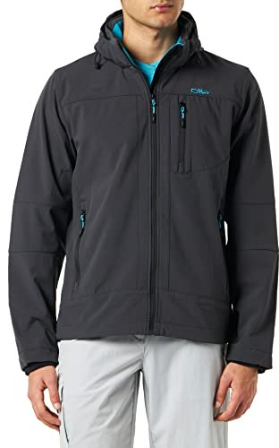 CMP - Giacca in Softshell da Uomo con Cappuccio Removibile, Antracite-Reef, 46