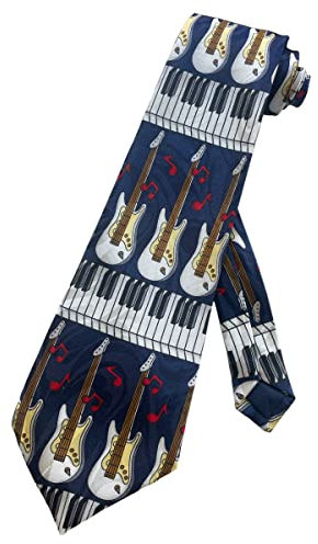 Steven Harris Mens Electric Guitars Music Guitar Piano Keyboard Keys Music Notes Necktie | Neck Tie, Navy Blue, One size