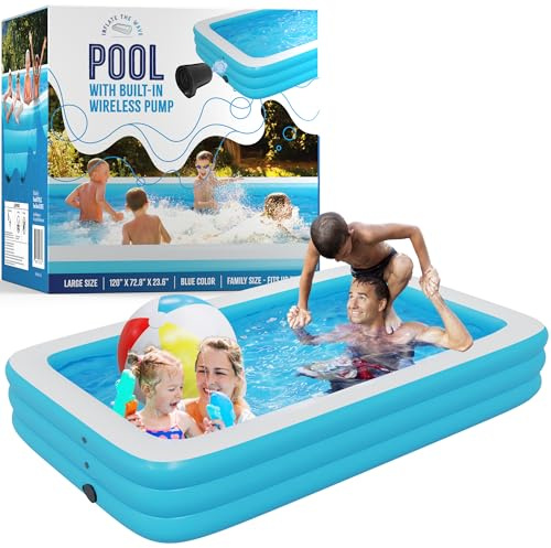 Piscine gonflable avec pompe à air intégrée (bleu, grand, 305 x 183 x 60 cm) – pour enfants et adultes – Kit de réparation inclus – Exploitation autogonflante, piscine familiale et enfants